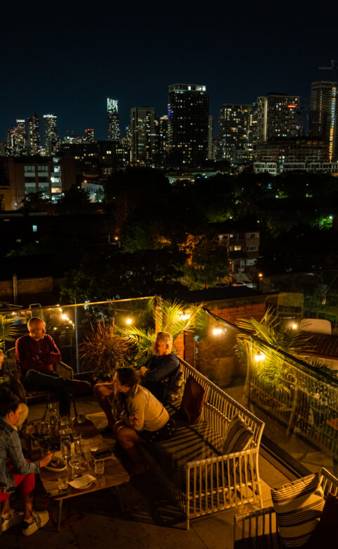 nighttime photo of The Broadview Hotel Rooftop bar