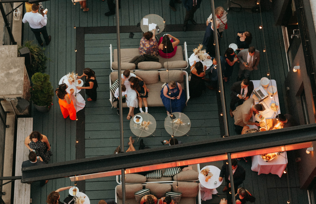 top view of a group of people sitting around a table